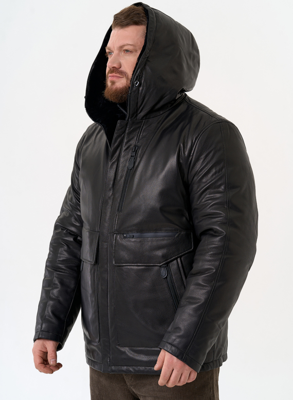 Куртка из натуральной кожи с капюшоном