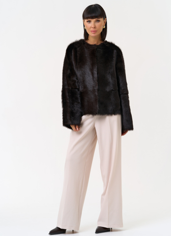 Женская натуральная дубленка в коричневом цвете