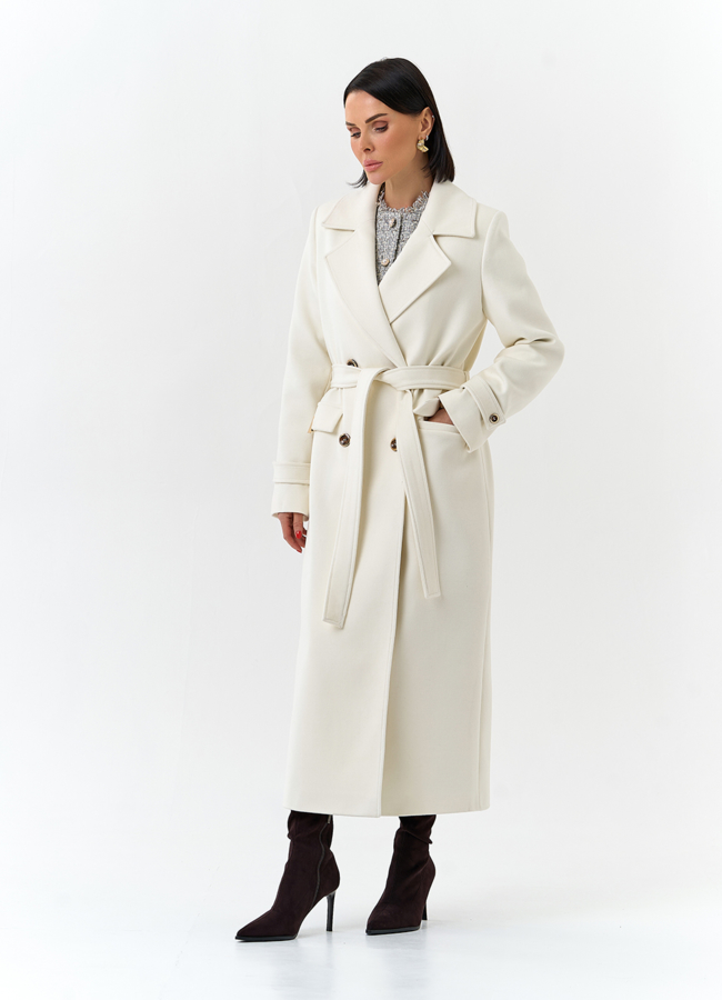 Женское пальто белого цвета модель № 32643 универмаг малина