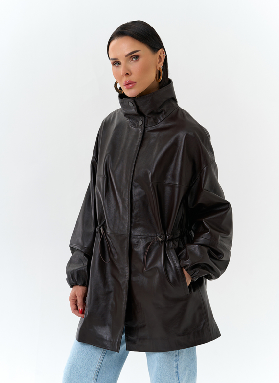 Куртка из натуральной кожи с воротником стойка