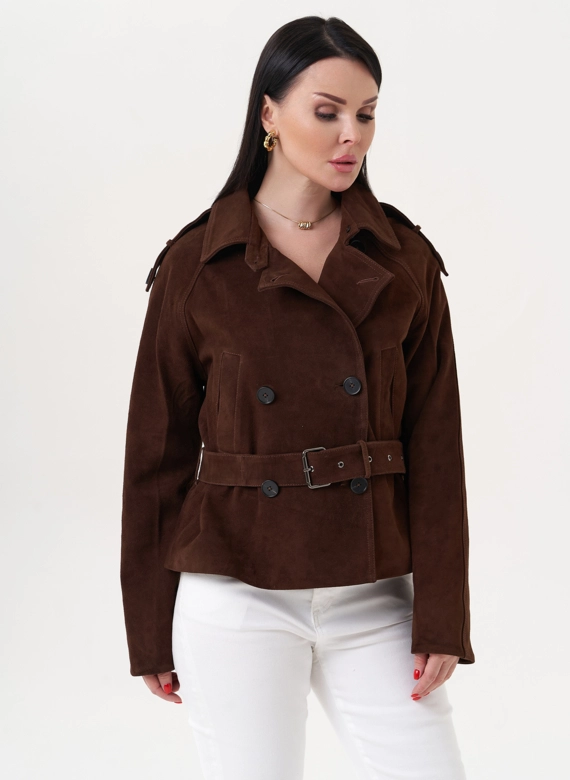 Женская куртка из замши с ремнем
