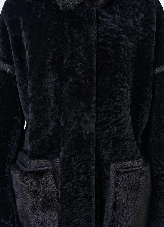 Женская двухсторонняя дубленка с воротником стойкой модель № 31480 универмаг малина