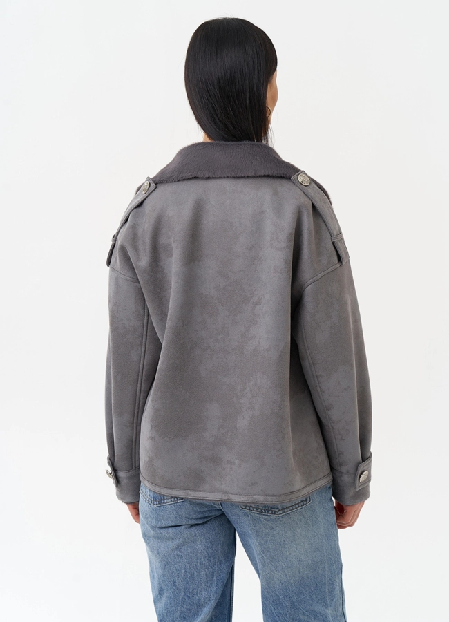 Дубленка из эко замши с акцентными пуговицами модель № 29987 в кредит