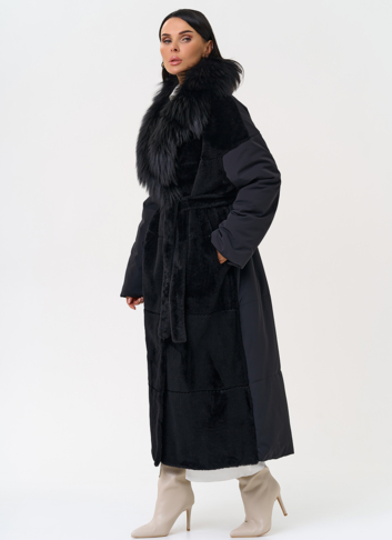 Комбинированное женское зимнее пальто в черном цвете