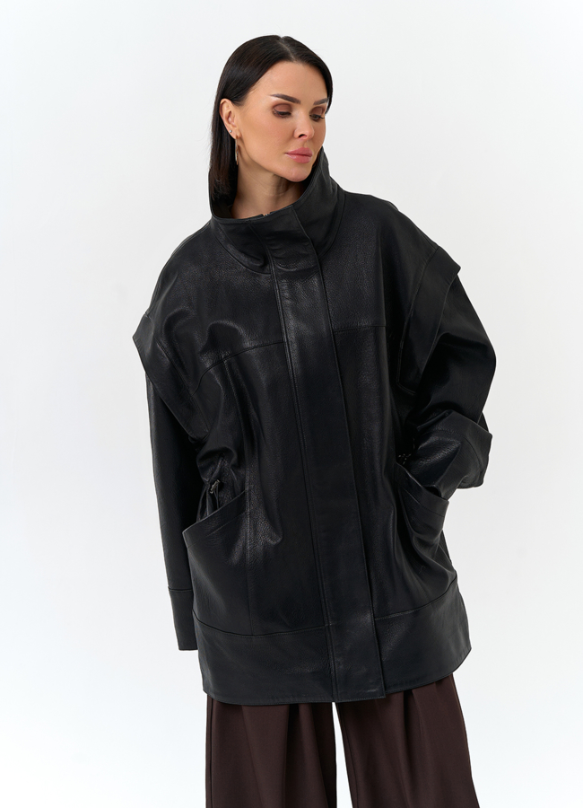 Женская куртка из натуральной кожи со съемными рукавами модель № 32873 универмаг малина