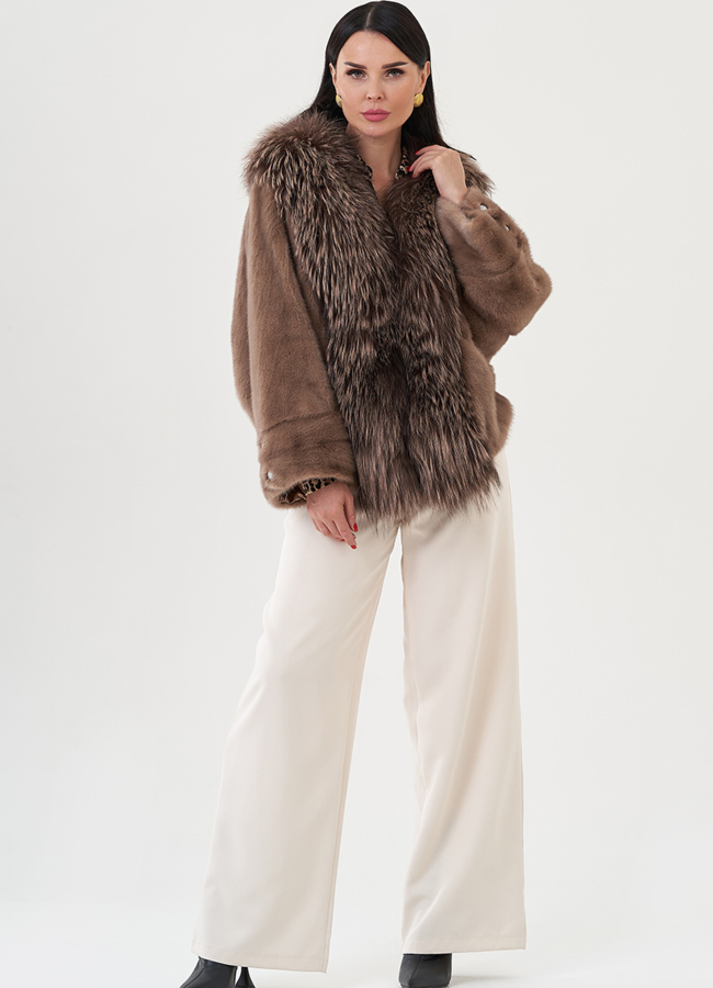 фото Куртка из норки с отделкой из меха чернобурки  модель № 24740