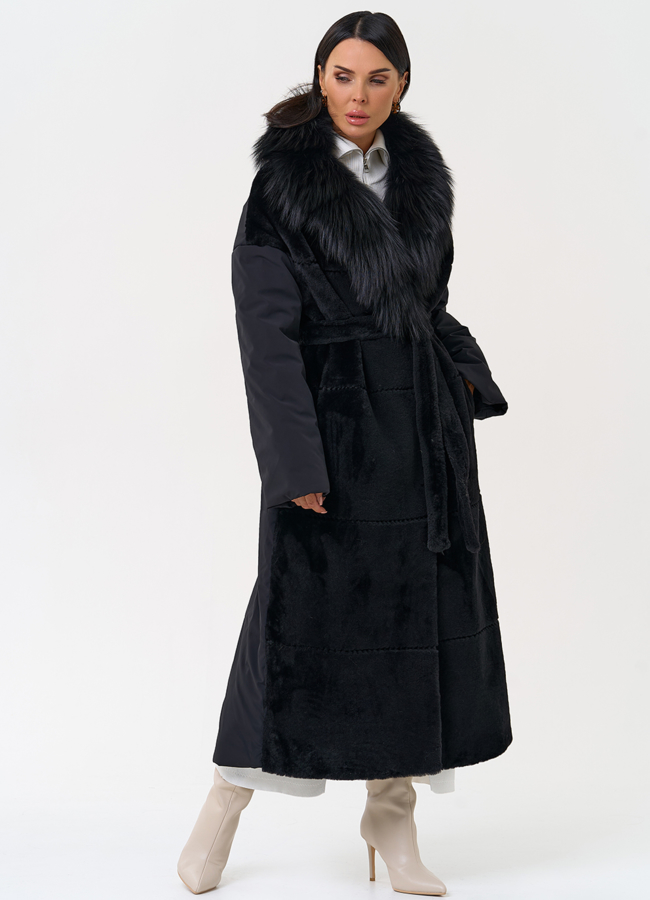 Комбинированное женское зимнее пальто в черном цвете модель № 31402 универмаг малина