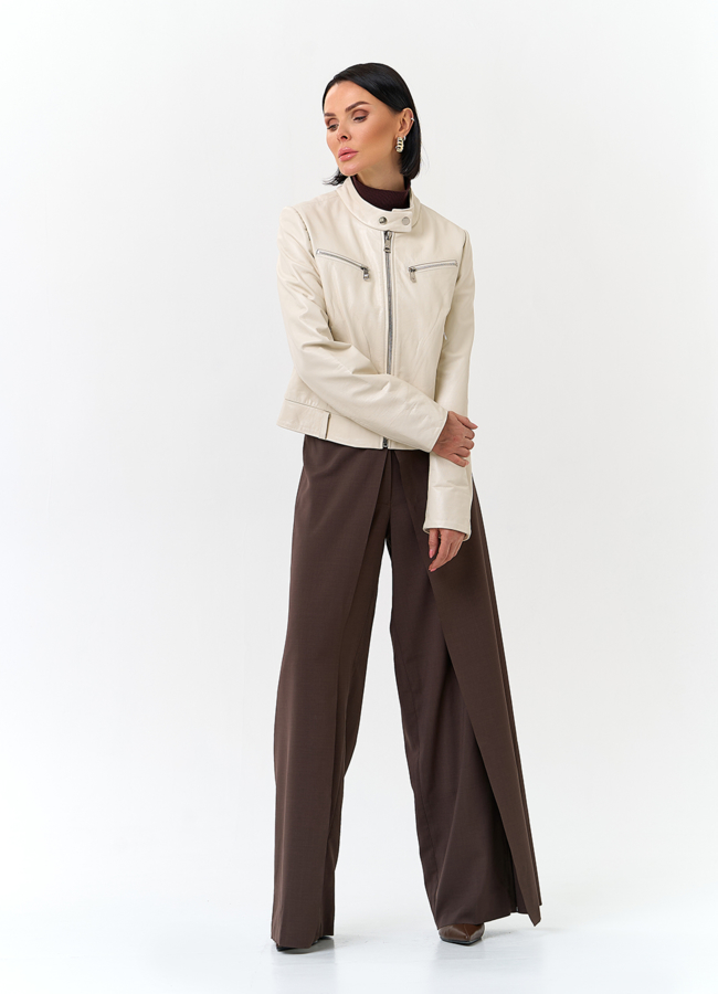 Белая куртка из натуральной кожи модель № 32729 в рассрочку