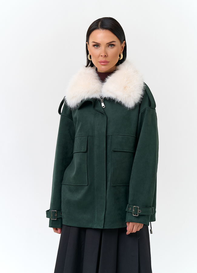 фото Женская куртка из эко замши с отделкой из эко меха модель № 32795