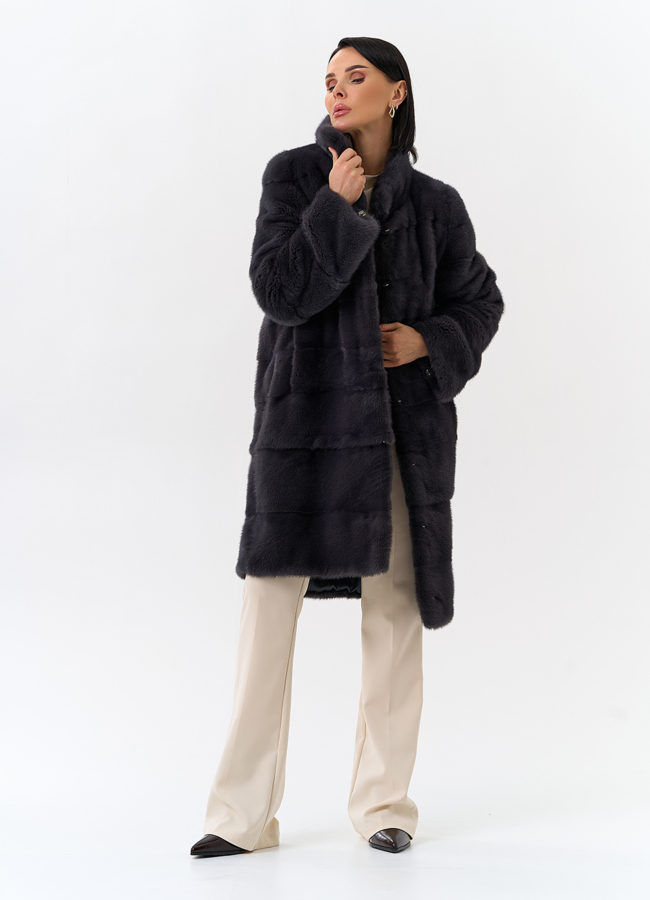 Норковая шуба трансформер, поперечная со стойкой модель № 25924 универмаг малина