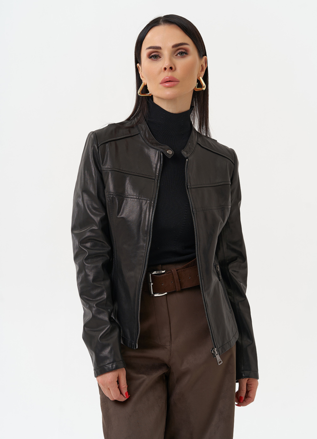 Кожаная куртка на молнии модель № 20498 универмаг малина