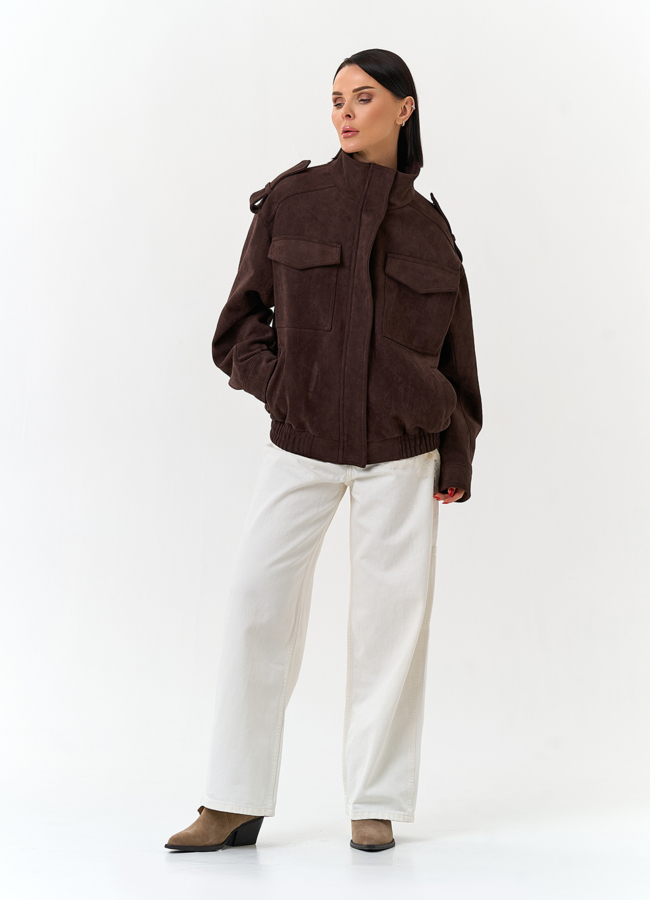 Женская куртка бомбер из эко замши  модель № 33036 в рассрочку