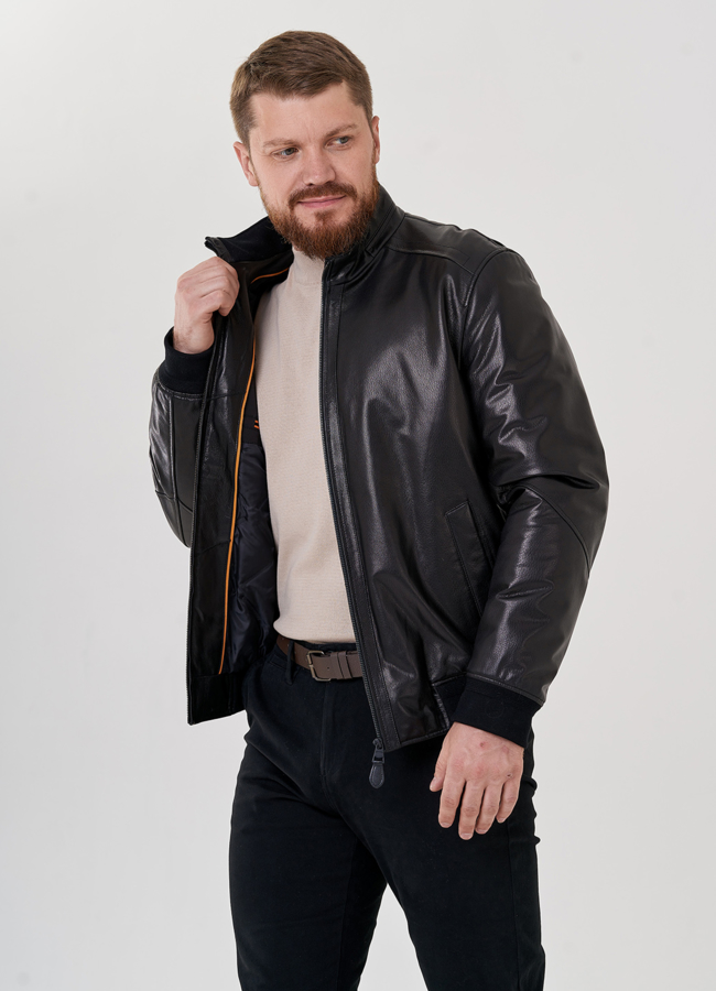 Куртка мужская черного цвета из натуральной кожи модель № 33105 универмаг малина