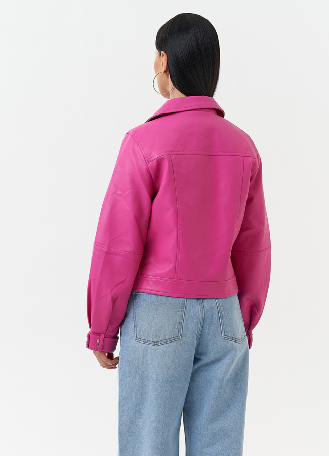 фото Куртка косуха из эко кожи розового цвета модель № 30306