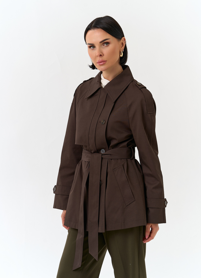 Женский укороченный плащ с поясом модель № 32821 универмаг малина