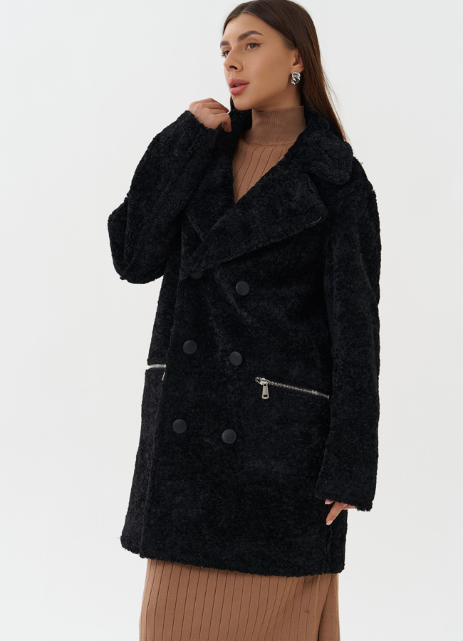 Женская двухсторонняя дубленка из эко кожи модель № 27769 универмаг малина