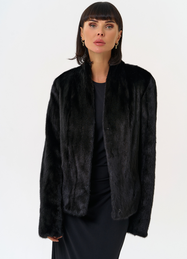 Укороченная шуба из меха норки  модель № 31602 универмаг малина