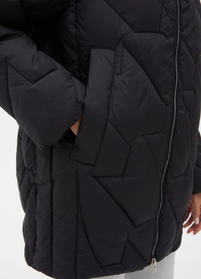 Женский удлиненный пуховик  капюшоном модель № 31151 универмаг малина