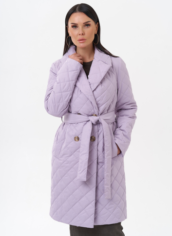 Женское стеганое полупальто с поясом
