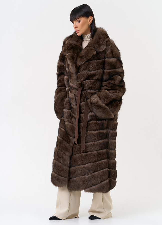 Длинная шуба из меха песца с английским воротником модель № 31670 универмаг малина