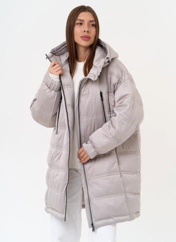 Женский светлый пуховик с капюшоном