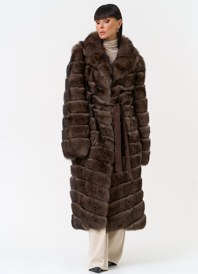 Длинная шуба из меха песца с английским воротником модель № 31670 универмаг малина