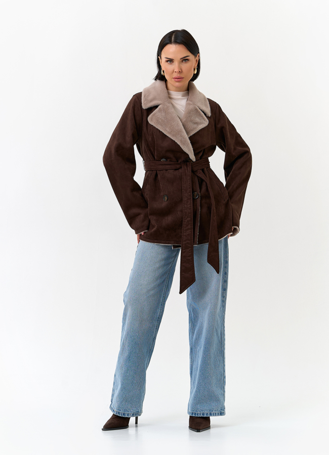 Женская двухсторонняя дубленка из эко замши модель № 32790 в рассрочку