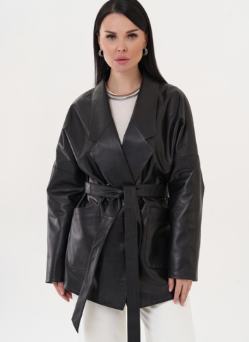 Кожаная куртка-пиджак с поясом