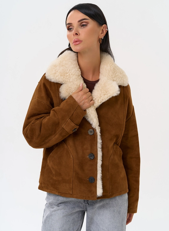 Пуховик из натуральной замши с мехом фото