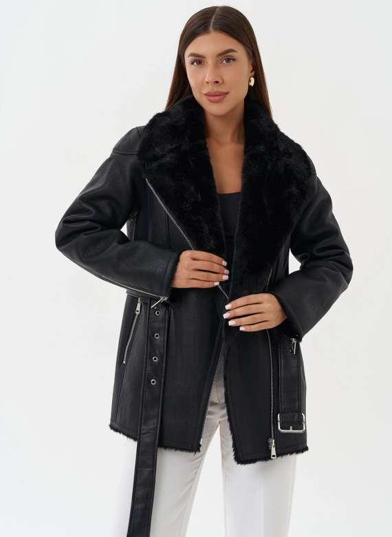 Эко дубленка с английским воротником