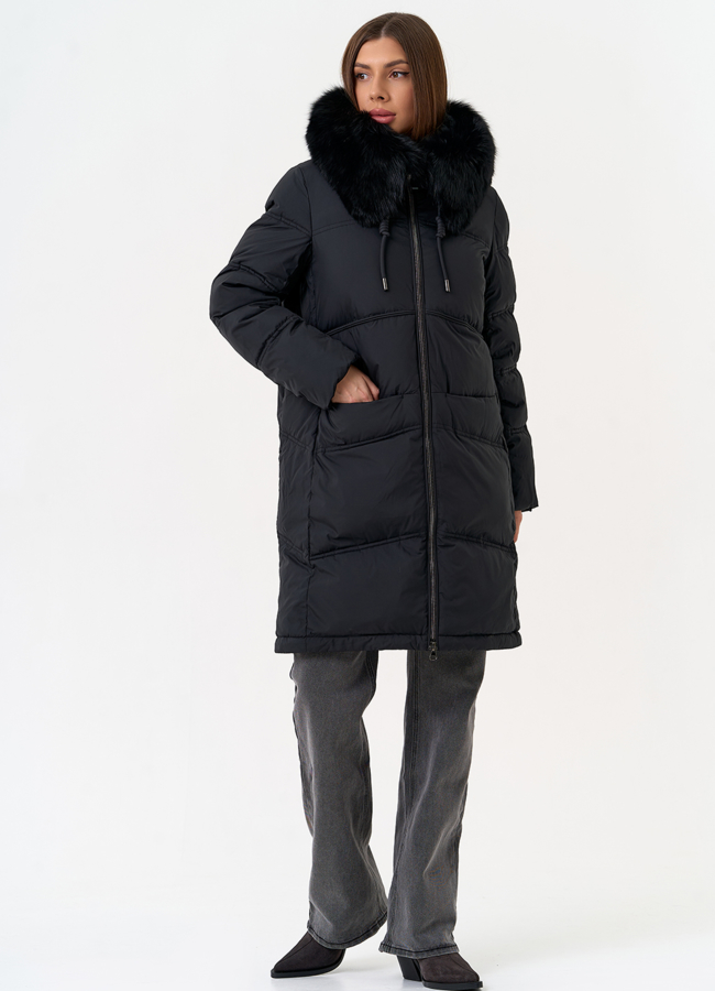 Женский пуховик с капюшоном из меха песца модель № 31697 универмаг малина