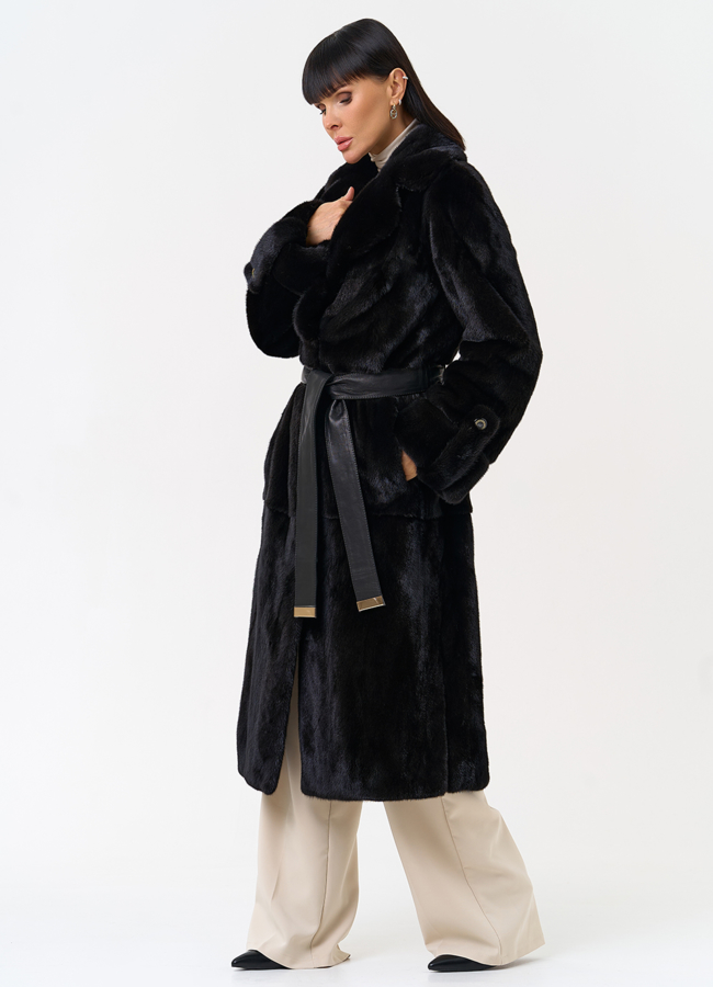 Женская шуба из меха норки blackglama с поясом модель № 31634 универмаг малина
