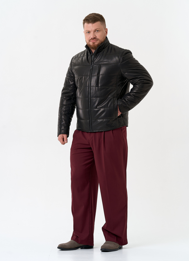 Мужская куртка из натуральной кожи с воротником стойкой модель № 32545 в рассрочку
