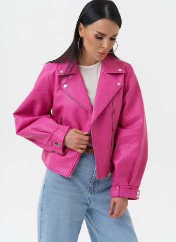 Куртка косуха из эко кожи розового цвета