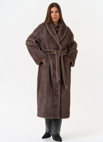 Женская шуба из эко меха с воротником шаль