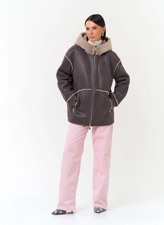 Женская дубленка из эко замши фото