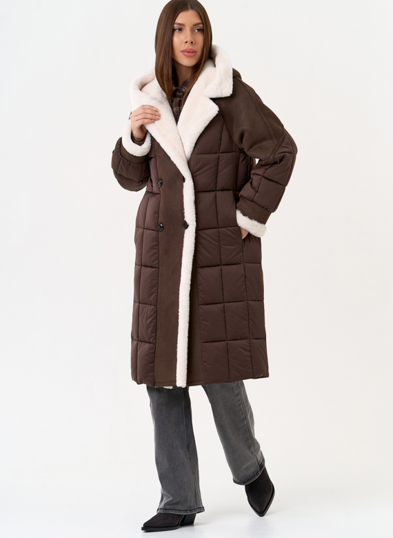 Комбинированный пуховик из эко кожи