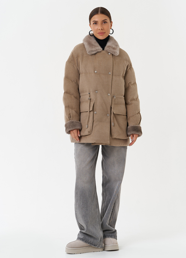 фото Полупальто с отделкой из меха норки модель № 28834