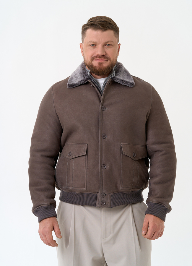 Мужская натуральная дубленка бомбер модель № 31859 универмаг малина