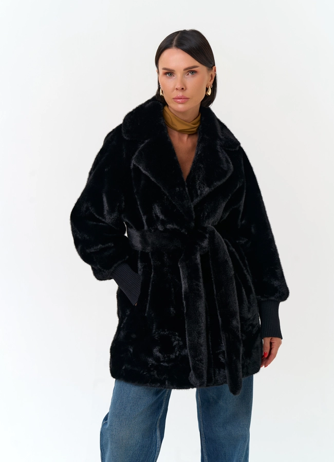 Женское пальто из эко меха модель № 33872 меха малина