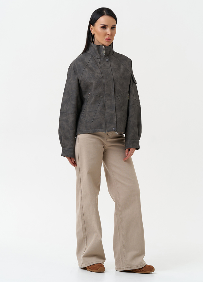 Куртка бомбер из эко кожи с воротником стойкой модель № 30337 универмаг малина