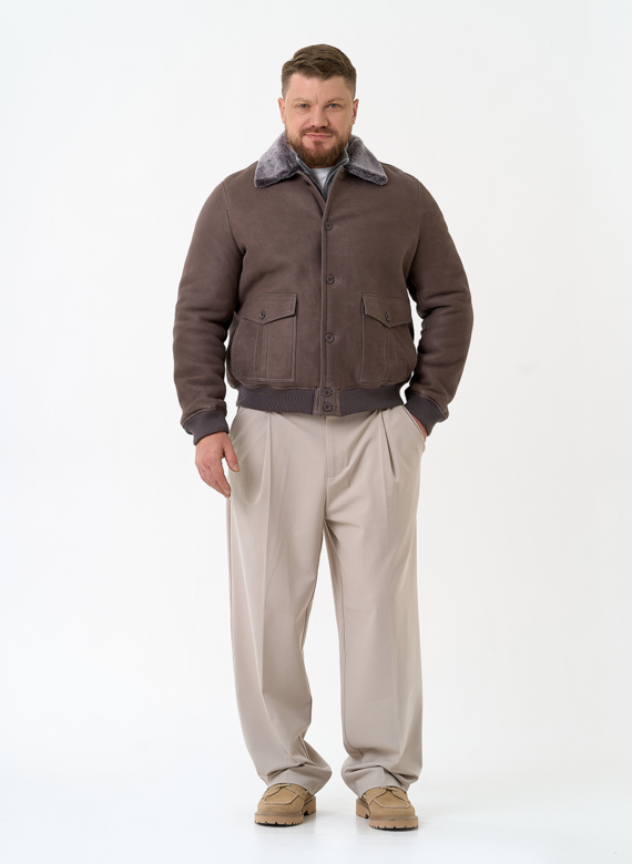 Мужская натуральная дубленка бомбер