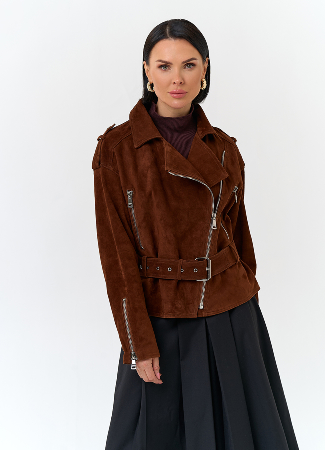 Куртка из натуральной замши с поясом модель № 29926 универмаг малина