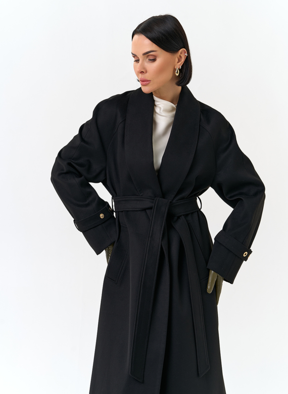 Женское длинное пальто с поясом