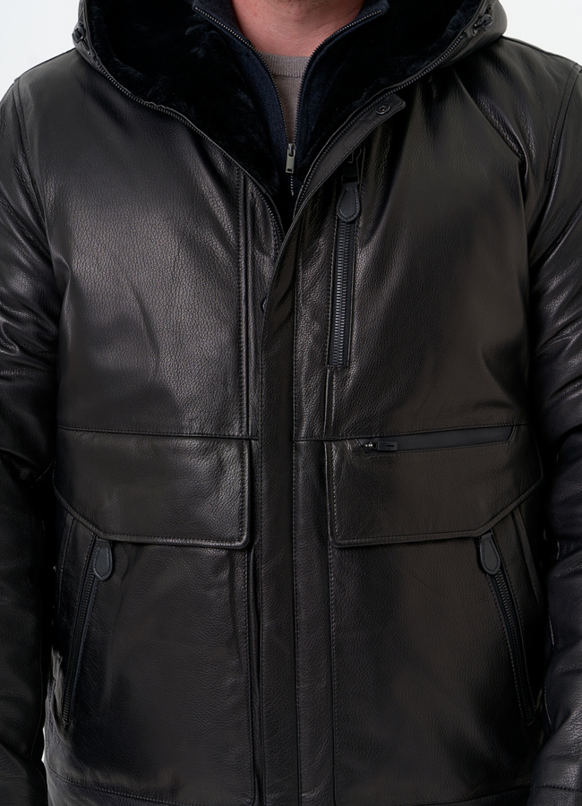 Куртка из натуральной кожи с капюшоном модель № 31422 универмаг малина